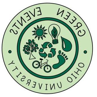 Circular light green circle with environmentally friendly symbols and dark green lettering saying 绿色活动 newbb电子平台.